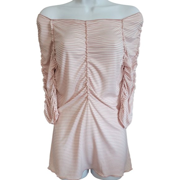 Max Studio 3/4 Sleeves PInk/White Striped Off-the-Shoulder Ruffled Small (EUC) - Picture 5 of 5